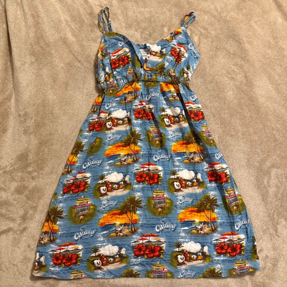 Disney Cruise Line Castaway Cay Tropical Mickey Beach Sundress Blue XS Rayon